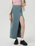 Slit Denim Skirt with Zip - Hovatok