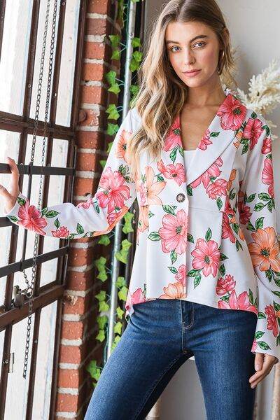 Heimish Full Size Multi Color Floral Blazers with Tunic Plus Size - Hovatok