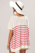 BiBi V Neck Striped Short Sleeve Top - Hovatok