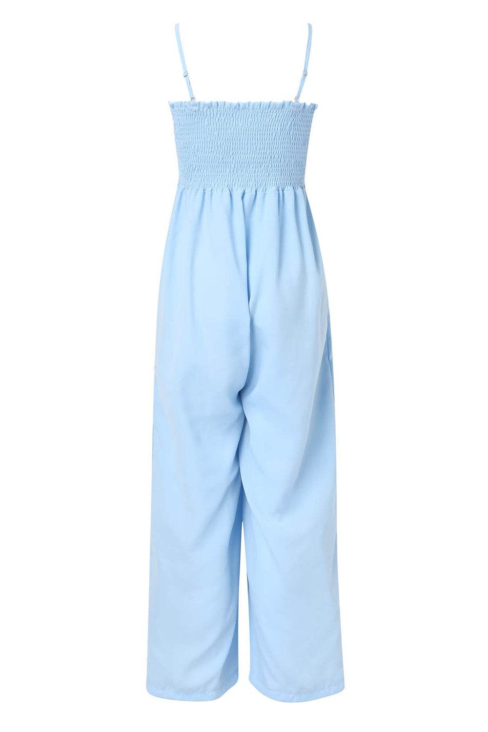 Smocked Spaghetti Strap Wide Leg Jumpsuit - Hovatok