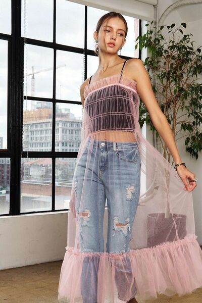 ADORA Ruffled Mesh Cover Up Dress - Hovatok