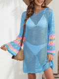 Openwork Contrast Long Sleeve Cover-Up - Hovatok
