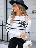 Angel Wings Striped Round Neck Long Sleeve Sweater - Hovatok