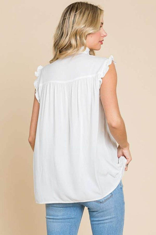 Culture Code Full Size Frill Edge Smocked Sleeveless Top - Hovatok
