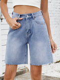 Washed Raw Hem Denim Shorts - Hovatok