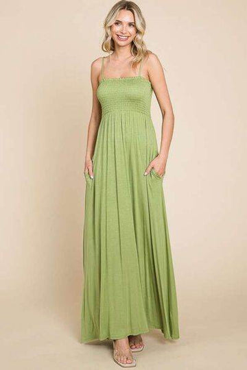 Culture Code Full Size Smocked Cami Maxi Dress with Pockets - Hovatok