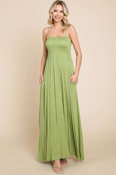 Culture Code Full Size Smocked Cami Maxi Dress with Pockets - Hovatok