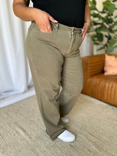 RFM Full Size High Rise Garment Dye Wide Leg Jeans - Hovatok