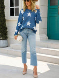 Angel Wings Star Round Neck Dropped Shoulder Sweater - Hovatok