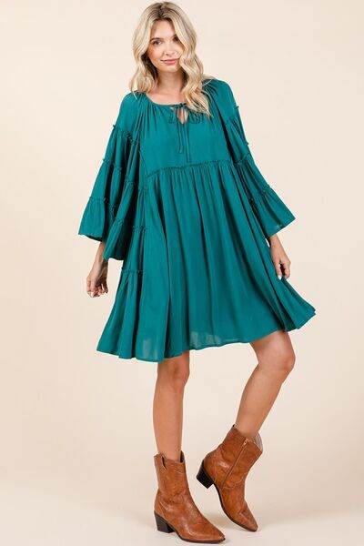 Mittoshop Frill Tie Neck Bell Sleeve Dress - Hovatok