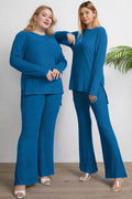 Basic Bae Full Size Ribbed High-Low Top and Wide Leg Pants Set - Hovatok
