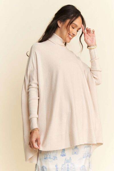 Davi & Dani High-Low Turtleneck Long Sleeve Knit Top - Hovatok