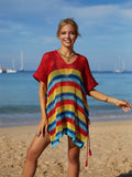 Angel Wings Cutout Striped Cover-Up with Tassel - Hovatok