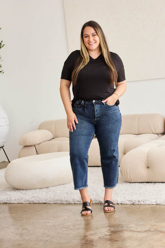 RFM Full Size Tummy Control High Waist Raw Hem Jeans - Hovatok