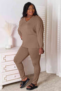 Basic Bae Full Size V-Neck Soft Rayon Long Sleeve Top and Pants Lounge Set - Hovatok