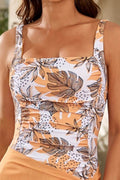 Printed Square Neck Wide Strap One-Piece Swimwear - Hovatok