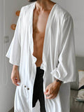 Men's Full Size Button Detail Long Sleeve Cover-Up Plus Size - Hovatok