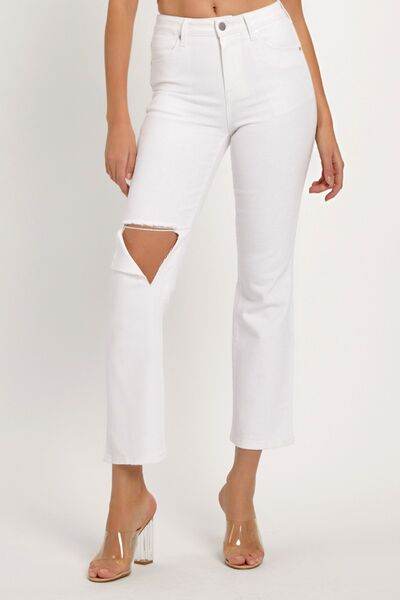 RISEN Full Size Distressed Cropped Straight Jeans - Hovatok