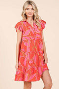 Mittoshop Leaf Print Ruffle Sleeve Tiered Mini Dress - Hovatok