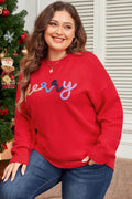 Plus Size MERRY Round Neck Long Sleeve Sweater - Hovatok