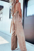 V-Neck Wide Leg Denim Jumpsuit - Hovatok