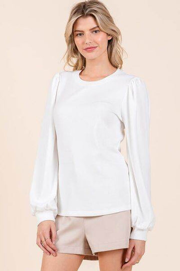 Mittoshop Round Neck Long Sleeve Rib Knit Top - Hovatok