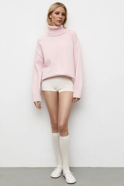 Basic Bae Turtleneck Dropped Shoulder Long Sleeve Sweater - Hovatok