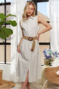 ADORA Striped Button Down Sleeveless Midi Dress - Hovatok