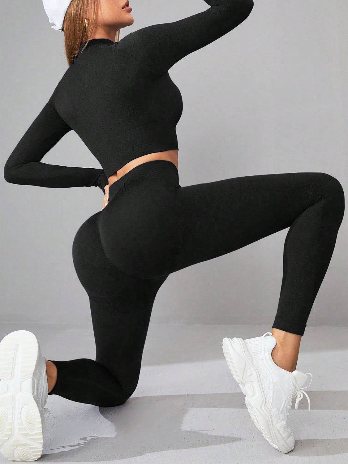 Mock Neck Long Sleeve Top and Leggings Active Set - Hovatok