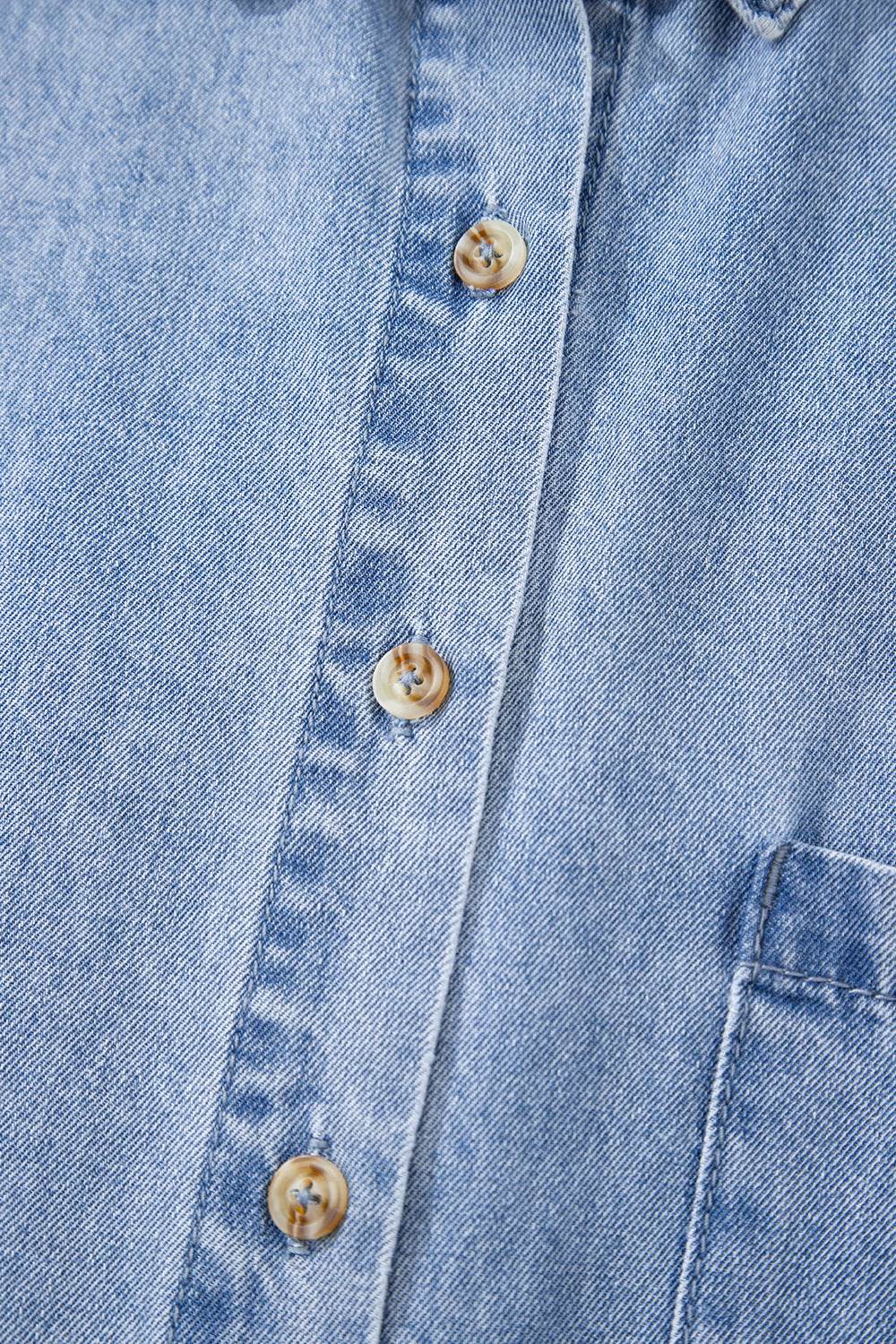 Button Down Short Sleeve Denim Dress - Hovatok