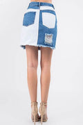American Bazi Contrast Patched Frayed Denim Distressed Skirts - Hovatok