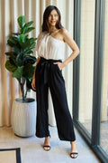 Dress Day Marvelous in Manhattan One-Shoulder Jumpsuit in White/Black - Hovatok