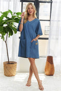 ADORA V-Neck Half Sleeve Mini Denim Dress - Hovatok