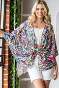 Heimish Full Size Multi Color Snake Open Cardigan Plus Size - Hovatok
