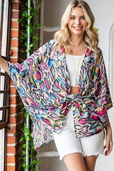 Heimish Full Size Multi Color Snake Open Cardigan Plus Size - Hovatok