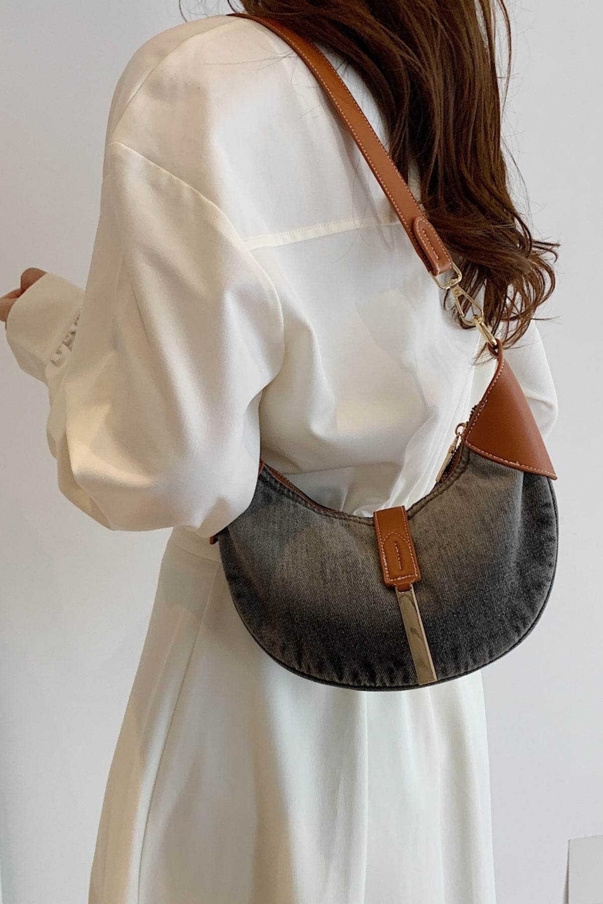Contrast Denim Shoulder Bag - Hovatok
