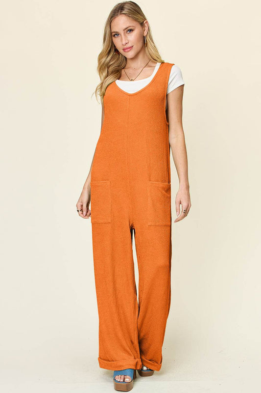 Double Take Full Size Texture Sleeveless Wide Leg Jumpsuit - Hovatok