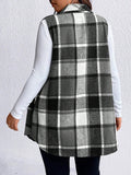 Honey Plus Size Pocketed Plaid Button Up Vest Coat - Hovatok