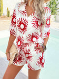 Devine Printed Collared Neck Half Sleeve Top and Shorts Set - Hovatok