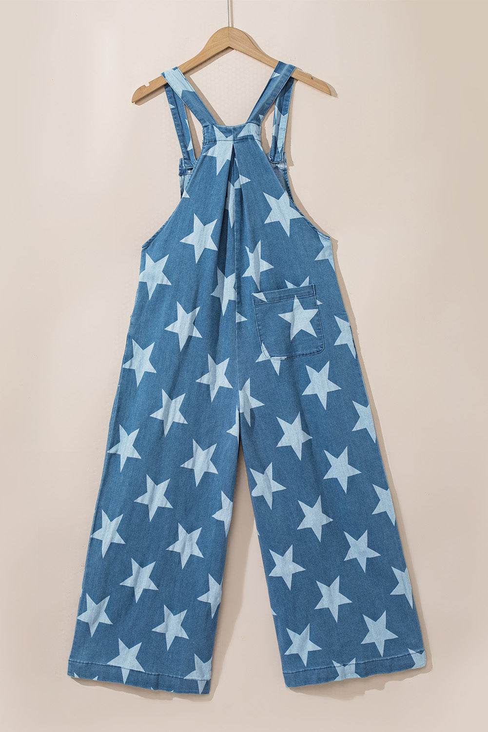 Star Print Buttoned Strap Wide Leg Denim Overalls - Hovatok