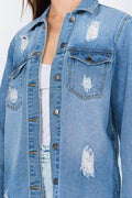 American Bazi Distressed Frayed Hem Denim Jacket - Hovatok