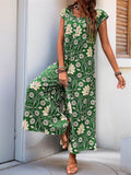 Perfee Printed Round Neck Cap Sleeve Wide Leg Jumpsuit - Hovatok