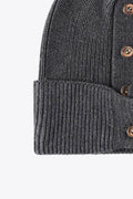 Button Detail Rib-Knit Cuff Beanie - Hovatok