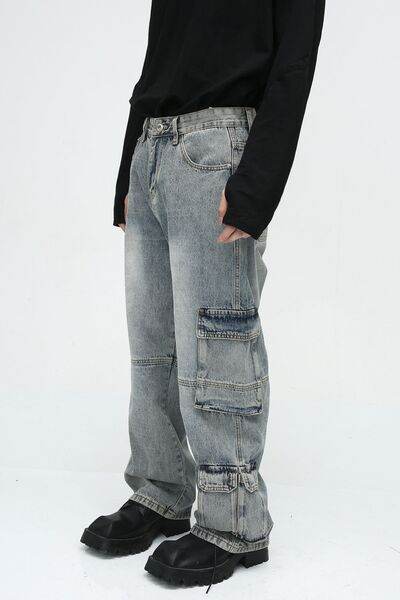 Wide Leg Jeans with Cargo Pockets - Hovatok