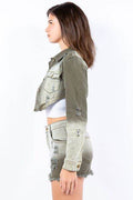 American Bazi Distressed Ombre Washed Cropped Denim Jacket - Hovatok