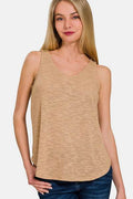 Zenana V-Neck Curved Hem Tank - Hovatok