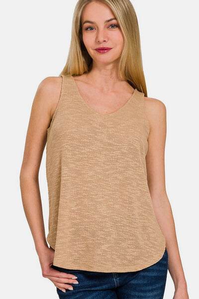 Zenana V-Neck Curved Hem Tank - Hovatok