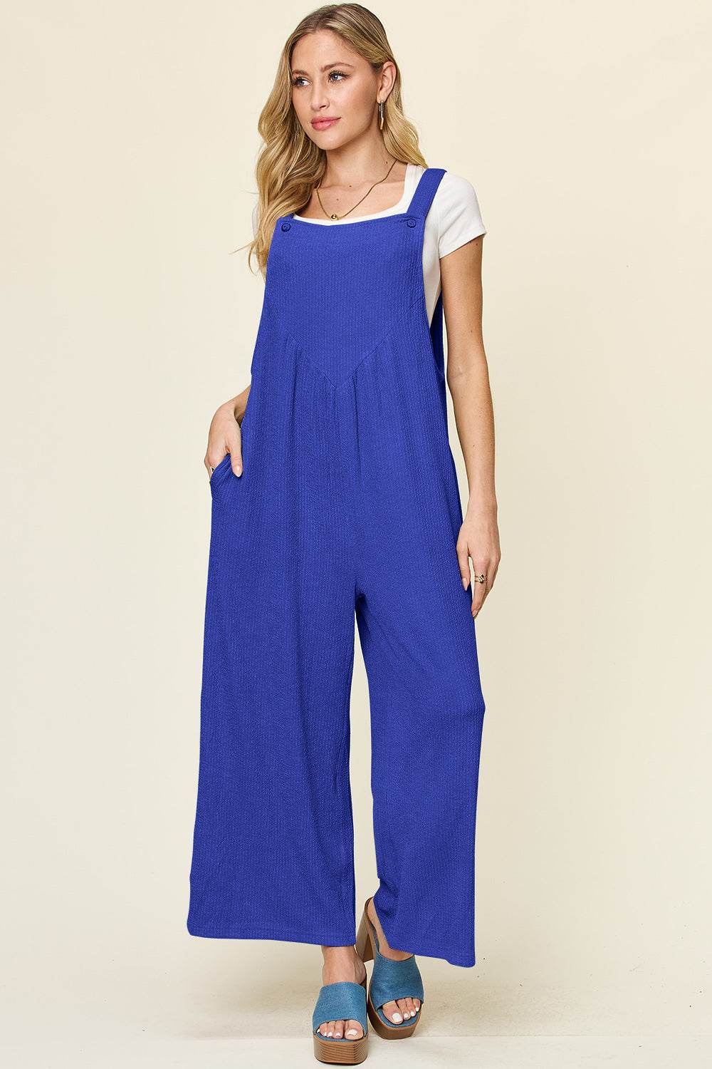 Double Take Full Size Texture Sleeveless Wide Leg Overall - Hovatok