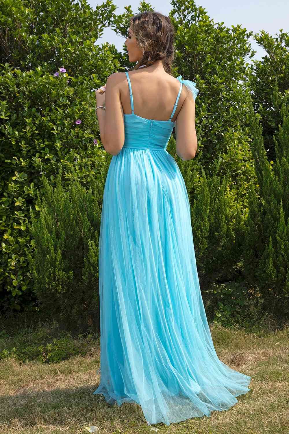 Asymmetrical Ruched Slit Dress - Hovatok