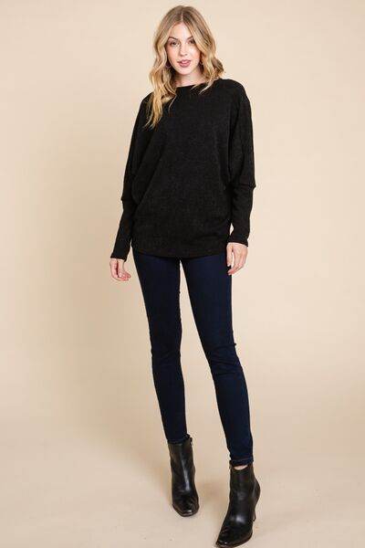 BOMBOM Drop Shoulder Long Sleeve Knit Top - Hovatok